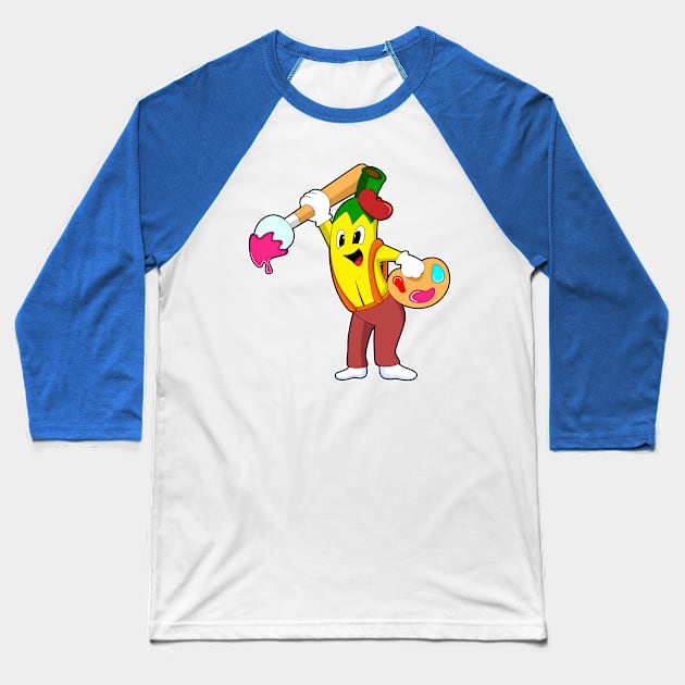 Banana as Painter with Paint brush Baseball T-Shirt by Markus Schnabel